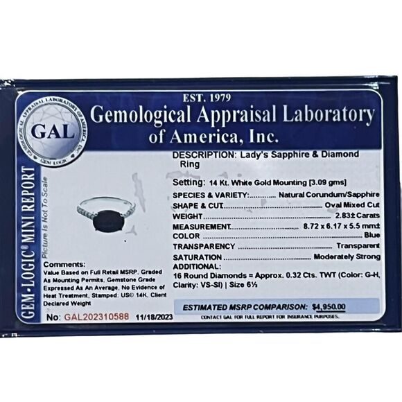 Natural Sapphire Diamond Ring 6.5 14k W Gold 3.15 TCW Certified $4,950 310588 - Picture 14 of 14